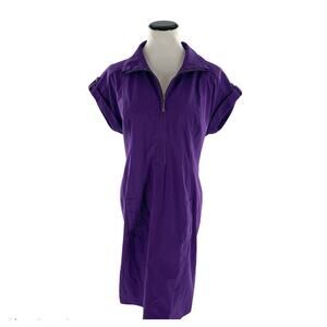 Peck & Peck Weekend Stretch Purple Half Zip Roll Tab Sleeves Shirt Dress Medium